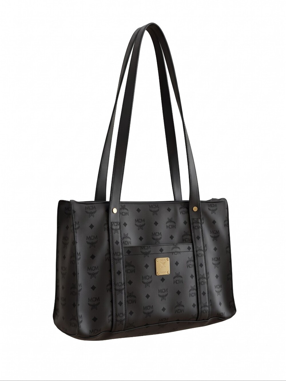 MCM Black Visetos Tote with Gold Emblem